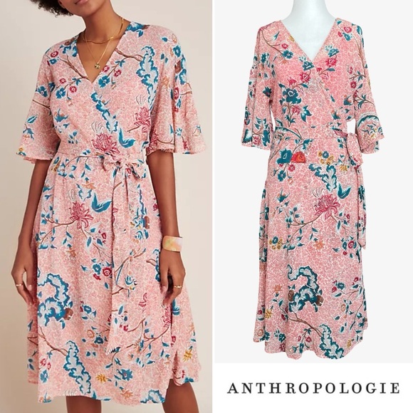 Anthropologie x Maeve Adelaide Wrap Midi Dress Red
Pink Green Floral XS EUC - Picture 1 of 16